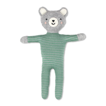 Ava & Yves Baby-Bär grau mit Streifen in mint/puderblau